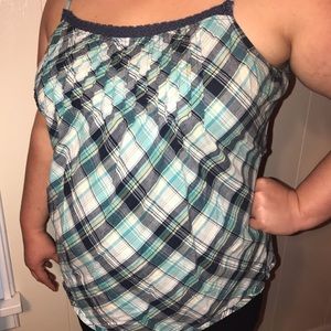 Blue plaid pleated cami